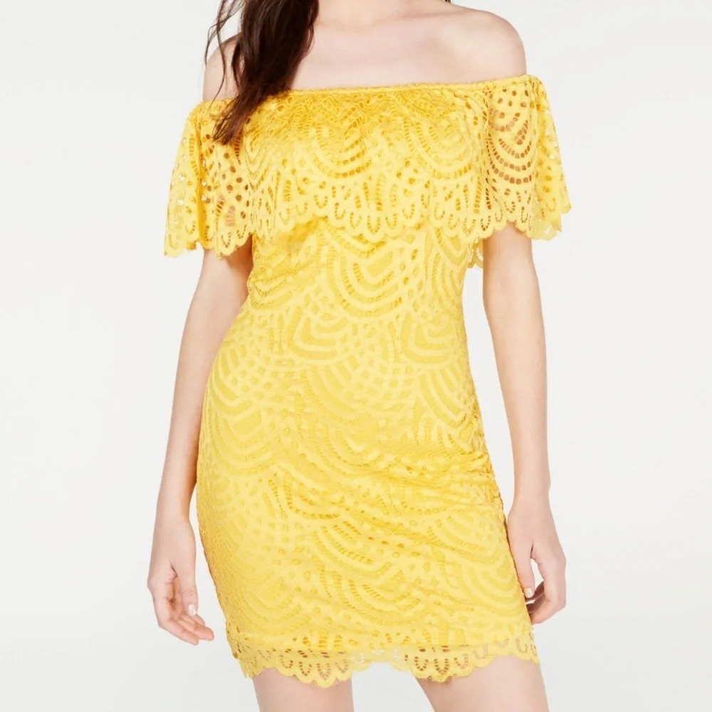 NEW Material Girl Yellow Lace Off-the-shoulder Dress‎